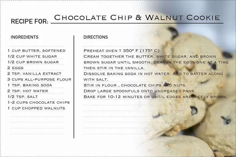 4x6-Simple Recipe Card Chocolate Chip Cookie