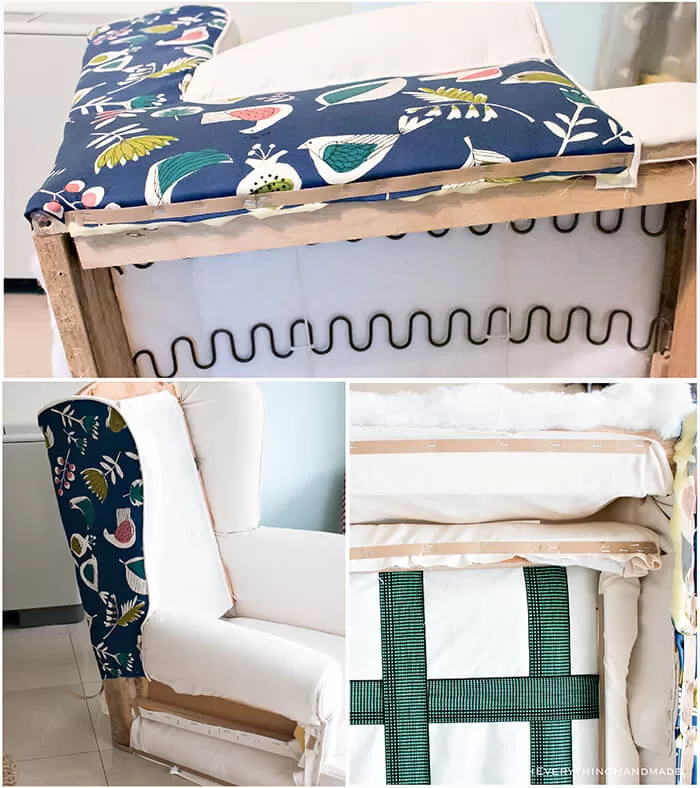 Farmhouse Style Wingback chair makeover by OhEverythingHandmade - Attaching the fabric