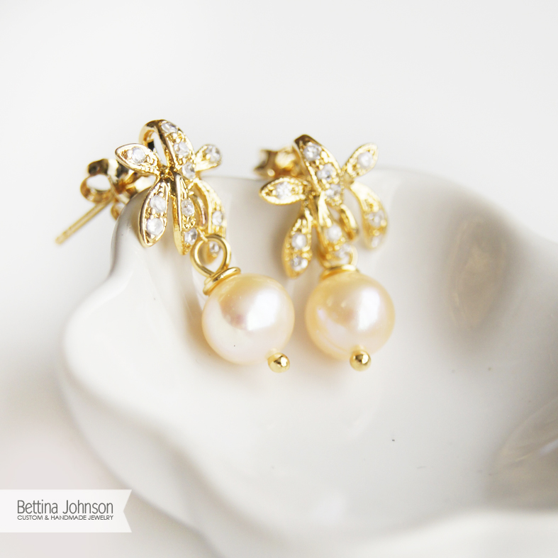 Orchid and Freshwater Pearl Earring by bettina johnson jewelry