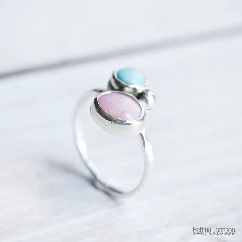 Pink Opal and Aqua Blue aventurine ring