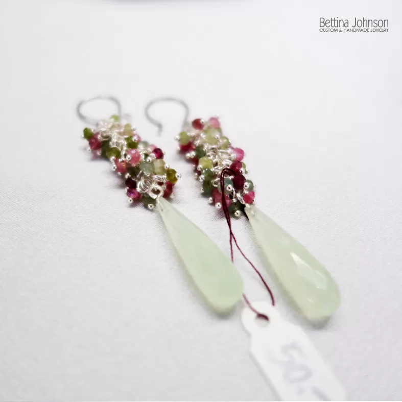 Green Chalcedony Drop and Watermelon Cluster earring by Bettina Johnson Jewelry
